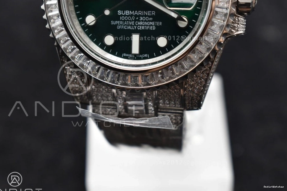 Diamonds on Bracelet VR Submariner Green SS Edition Full 1150 Dial on Minimalist Best AMGF 40mm 0426